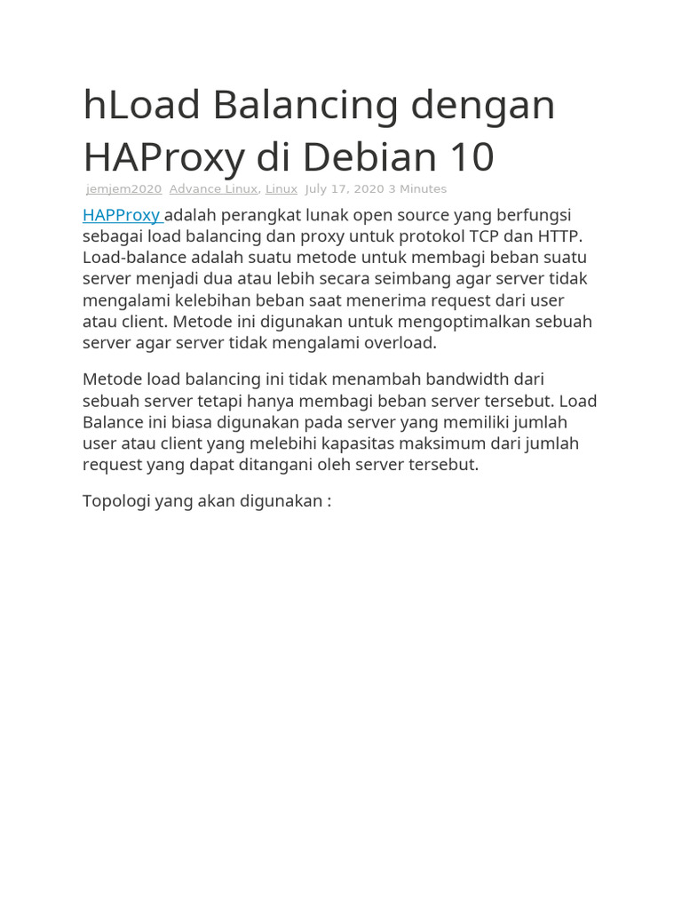 Load Balancing dengan HAProxy di Debian | PDF