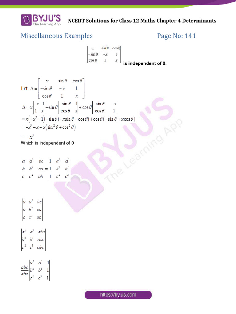 Class 12 Maths Chapter 4 Solutions | PDF | Determinant | Matrix ...