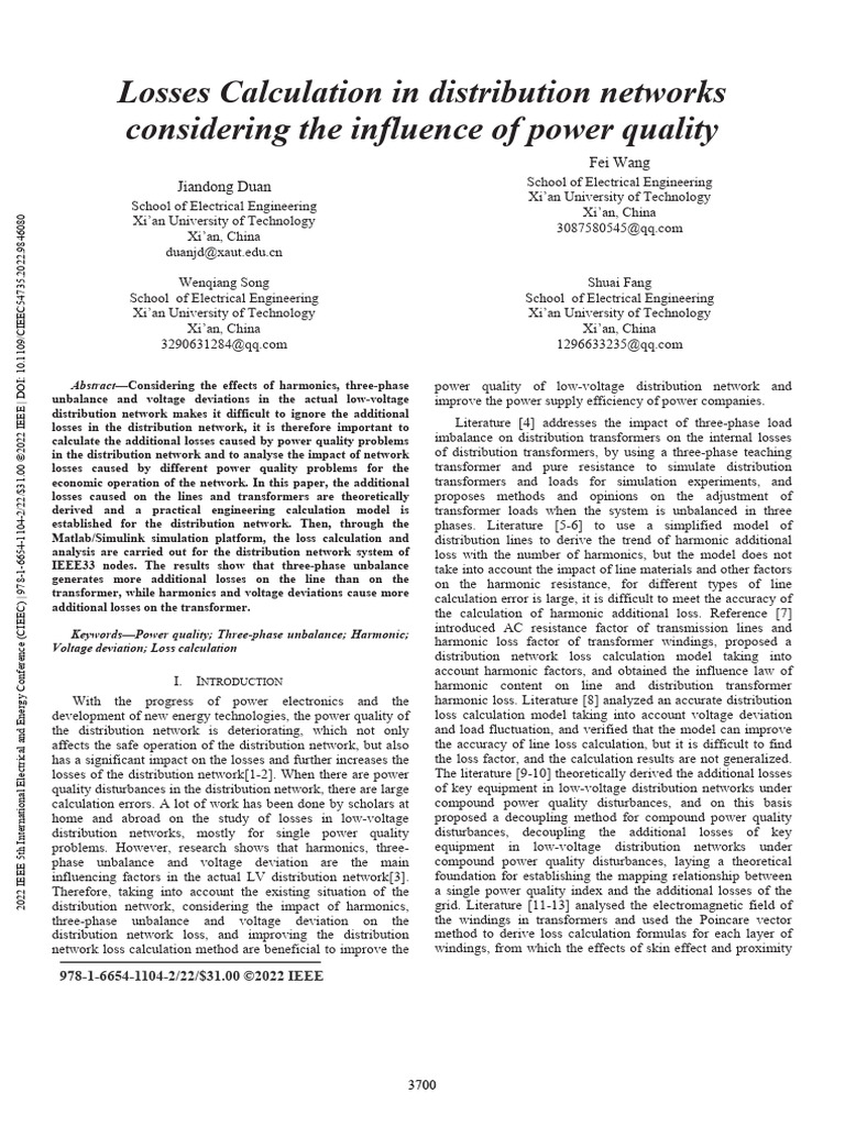 Losses Calculation in Distribution Networks Considering The Influence ...