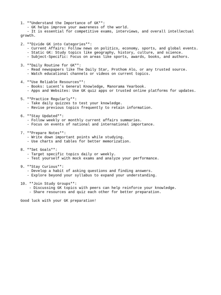 General Knowledge (GK) Study Tips | PDF