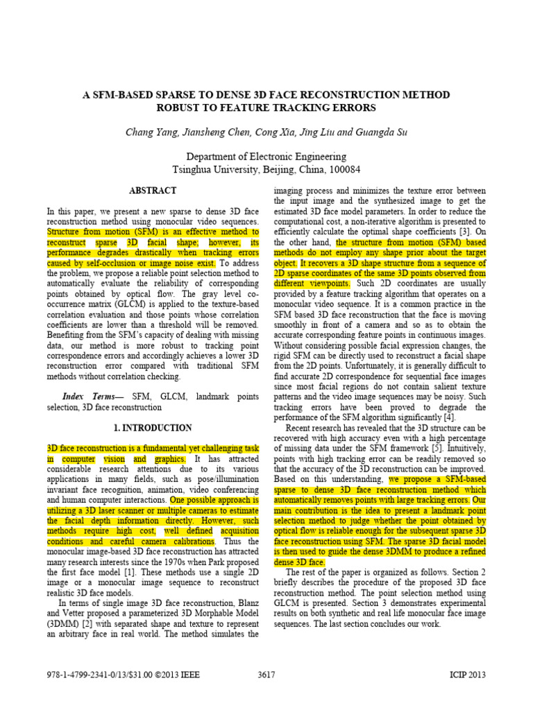 A SFM-based Sparse To Dense 3D Face Reconstruction Method Robust To ...