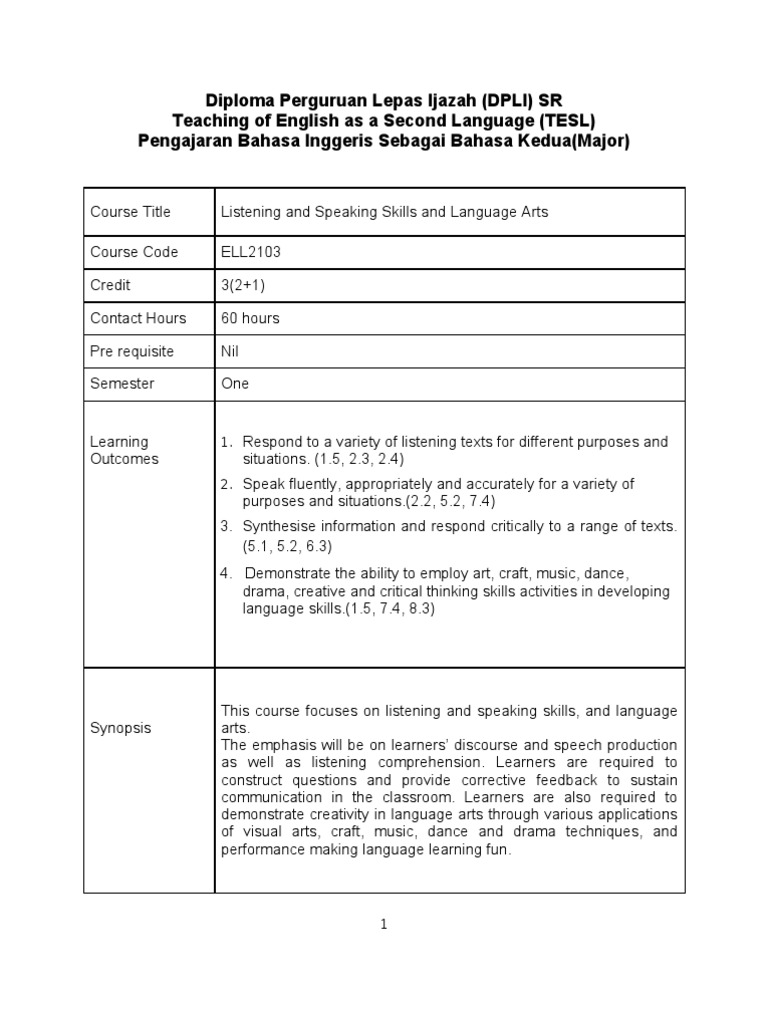 Diploma Perguruan Lepas Ijazah (DPLI) SR Teaching of English As A ...