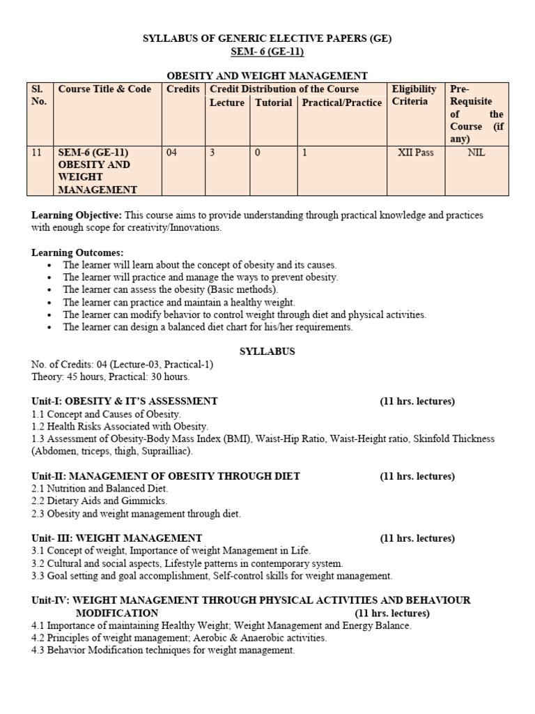 Obesity and Weight Management Syllabus | PDF | Obesity | Weight Management