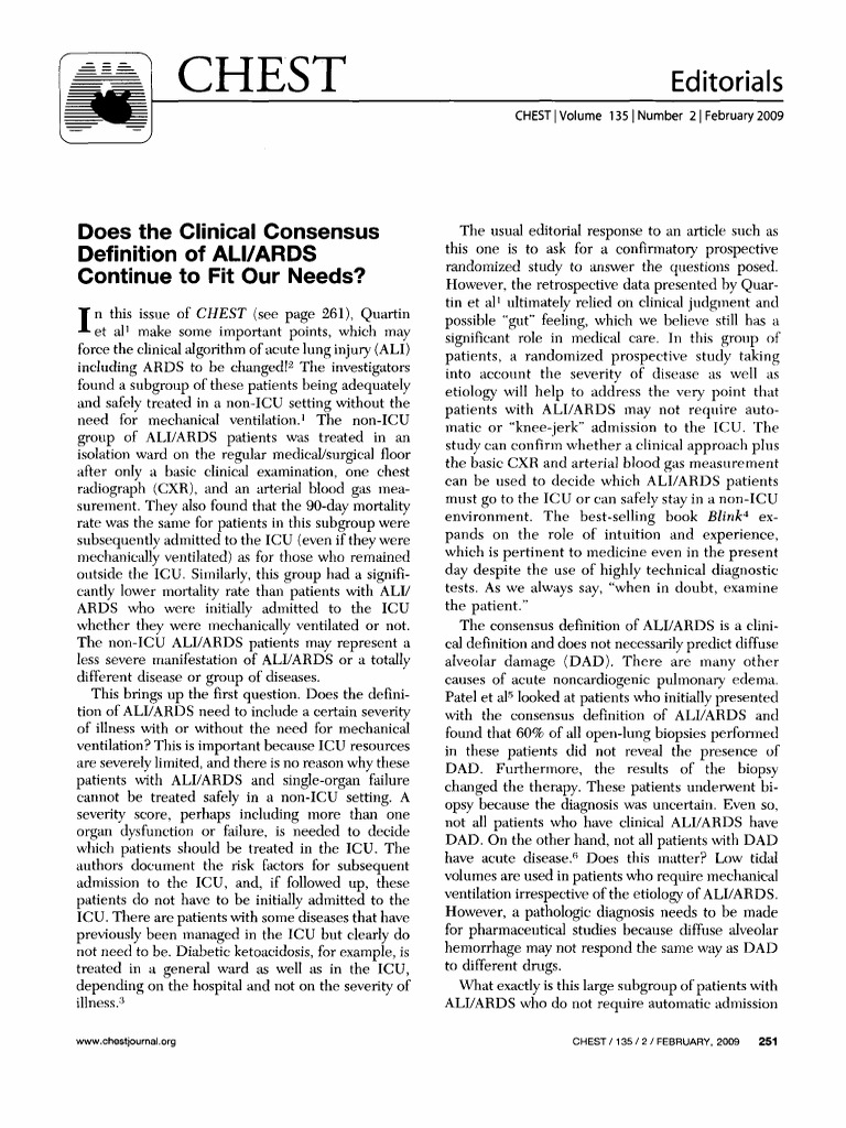 Does The Clinical Consensus Definition of ALI ARDS | PDF | Pulmonology ...