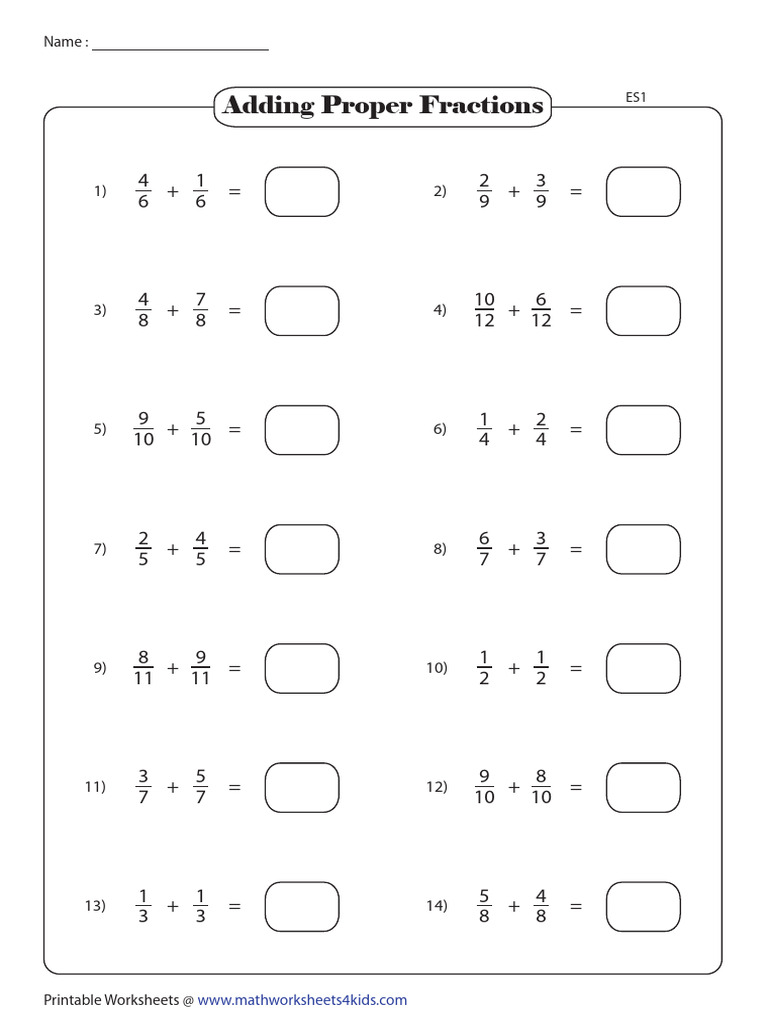 Fractions Addition Same Denom | PDF