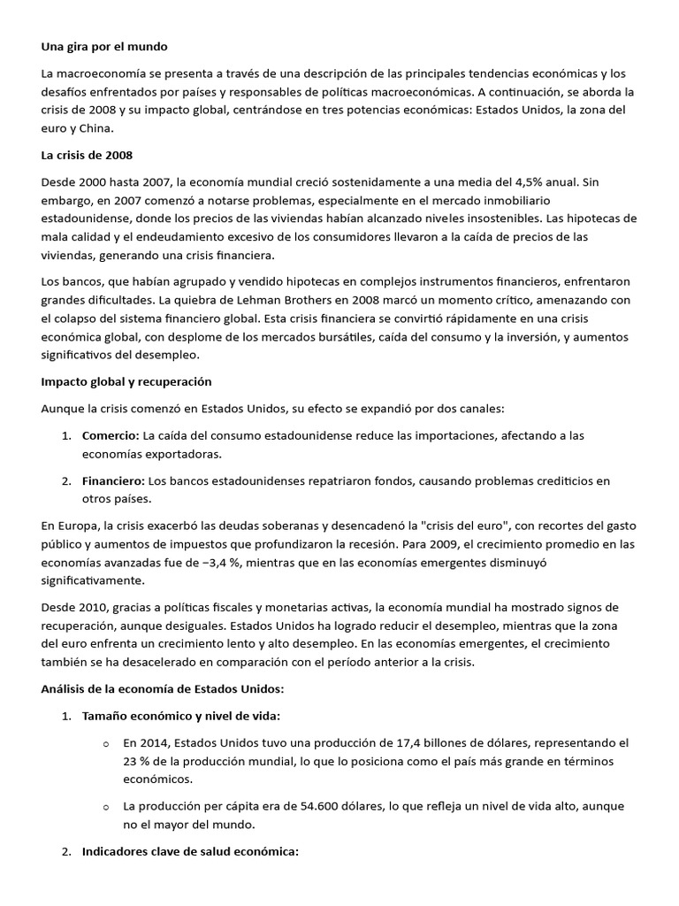 Impacto de la crisis de 2008 en economías globales | PDF | Inflación ...