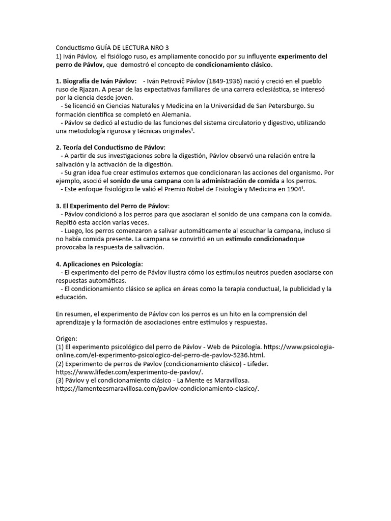 El Experimento de Pavlov y el Conductismo | PDF