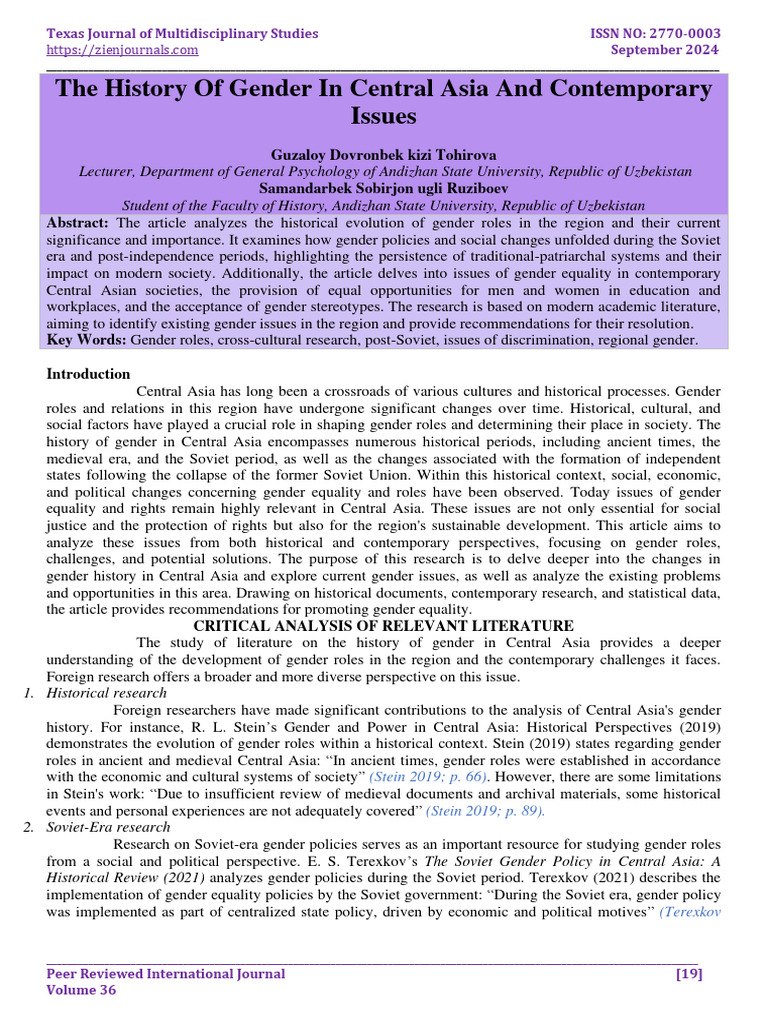 Gender History and Issues in Central Asia | PDF | Gender | Gender Studies