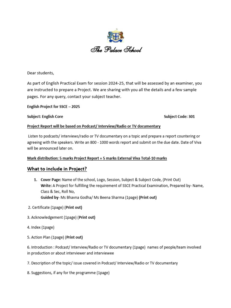English Project Guidelines for Students | PDF | Teachers | Learning