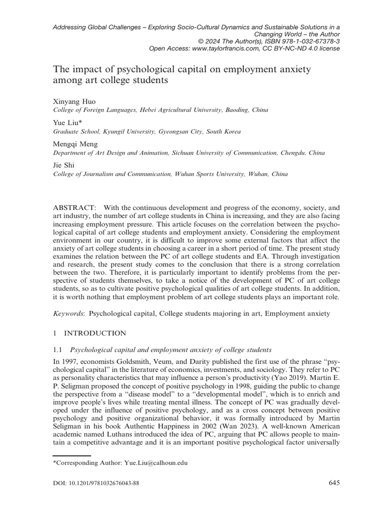 Psychological Capital and Employment Anxiety in Art Students | PDF ...