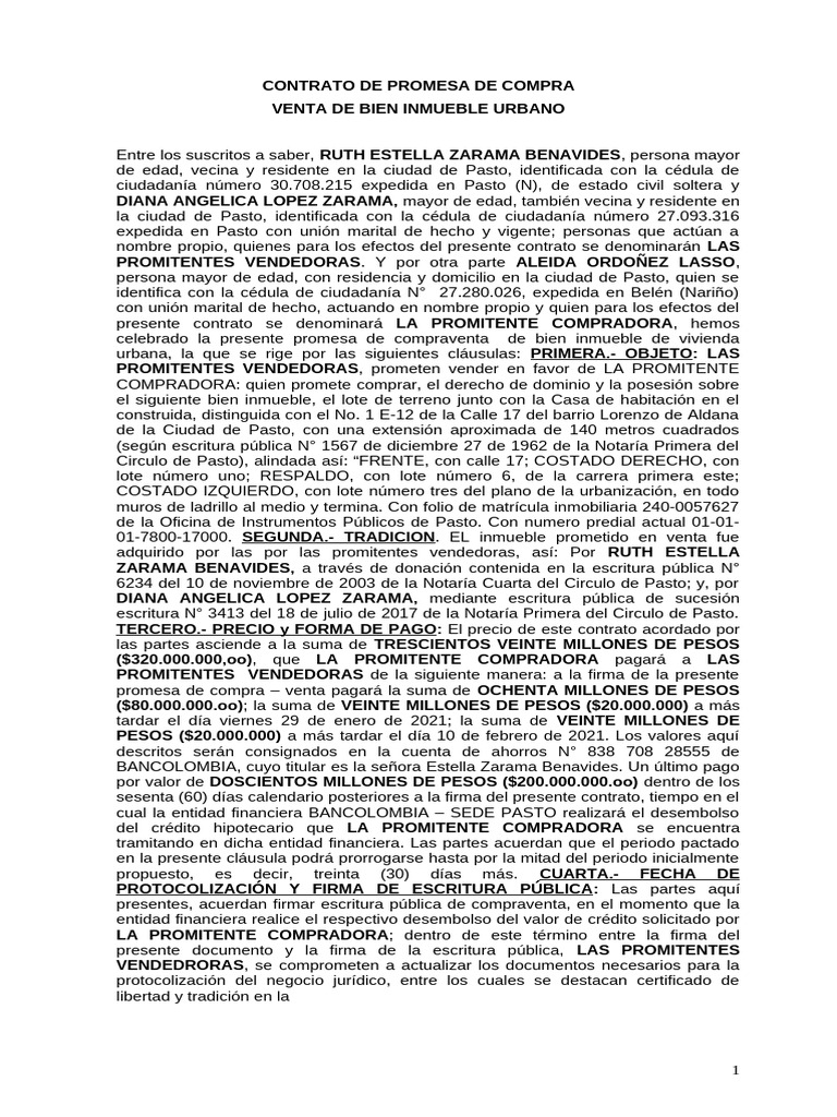 Promesa de Compraventa Inmueble Pasto | PDF | Ley común | Derecho privado