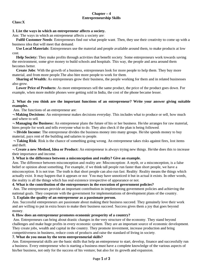 Chapter 4 Entrepreurship Skills | PDF | Entrepreneurship | Economies