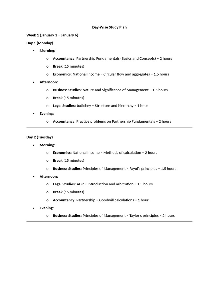 Comprehensive Day-Wise Study Plan | PDF | Alternative Dispute ...
