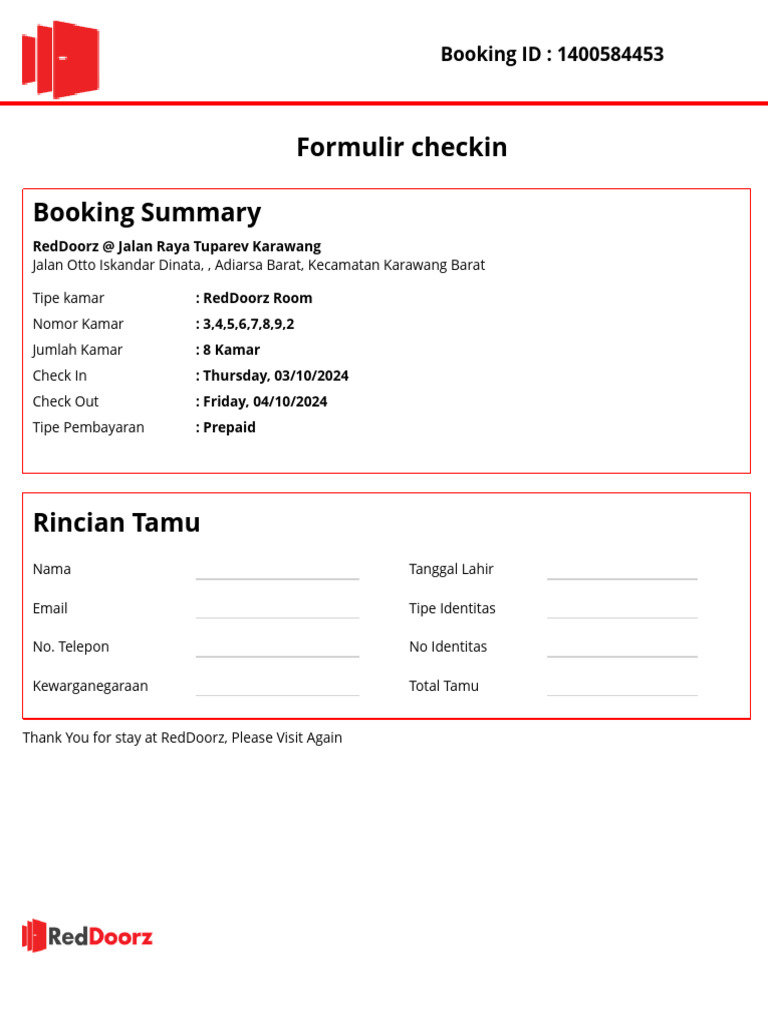 Check in Form | PDF