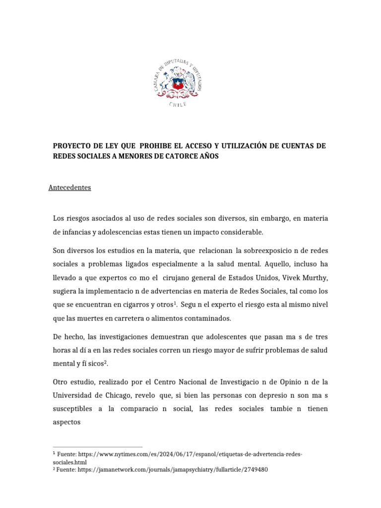 Proyecto de Ley: Prohíbe El Acceso A Redes Sociales A Personas Menores ...