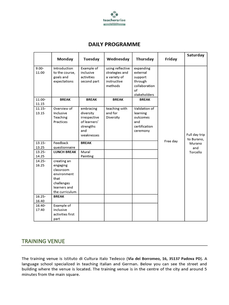 Inclusive Teaching Training Schedule | PDF | Cognitive Science | Human ...