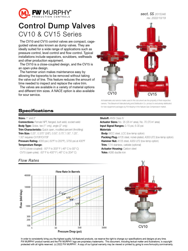 CV10 & CV15 Control Valve Specs | PDF | Valve | Mechanical Engineering