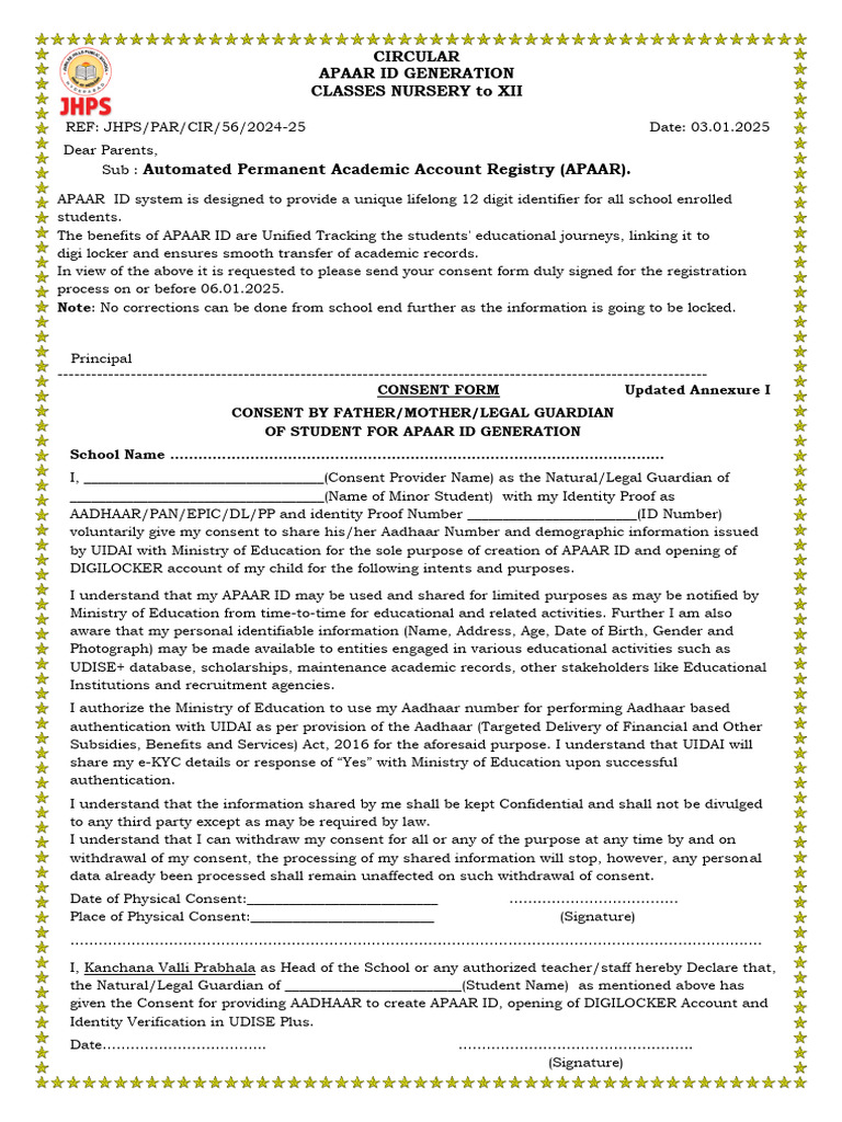 APAAR ID Generation Circular for Parents | PDF | Privacy | Justice