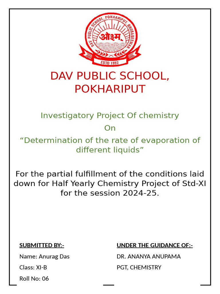 Chemistry Project | PDF | Evaporation | Liquids