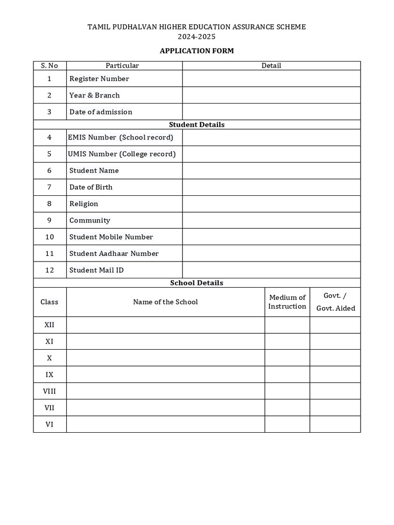 Tamil Pudhalvan Application Form | PDF