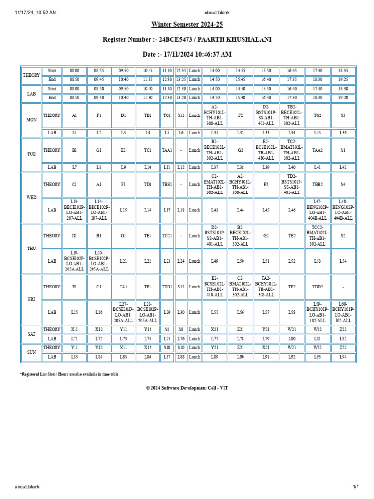 Winter Semester 2024-25 Class Schedule | PDF