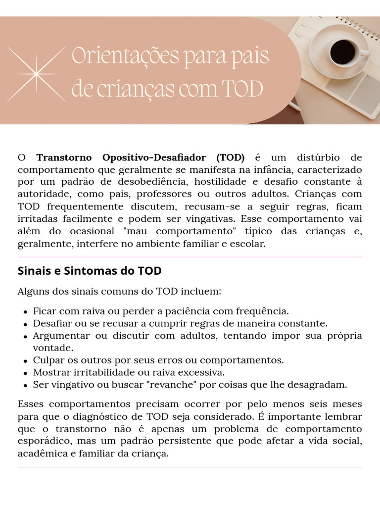 Sintomas e Sinais do TOD em Crianças | PDF | Comportamento | Distúrbio ...