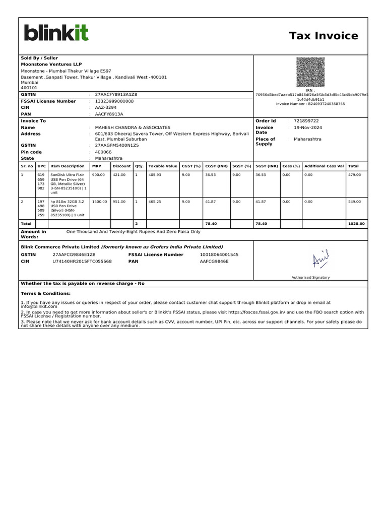 Tax Invoice for Mahesh Chandra & Associates | PDF | Economy Of India