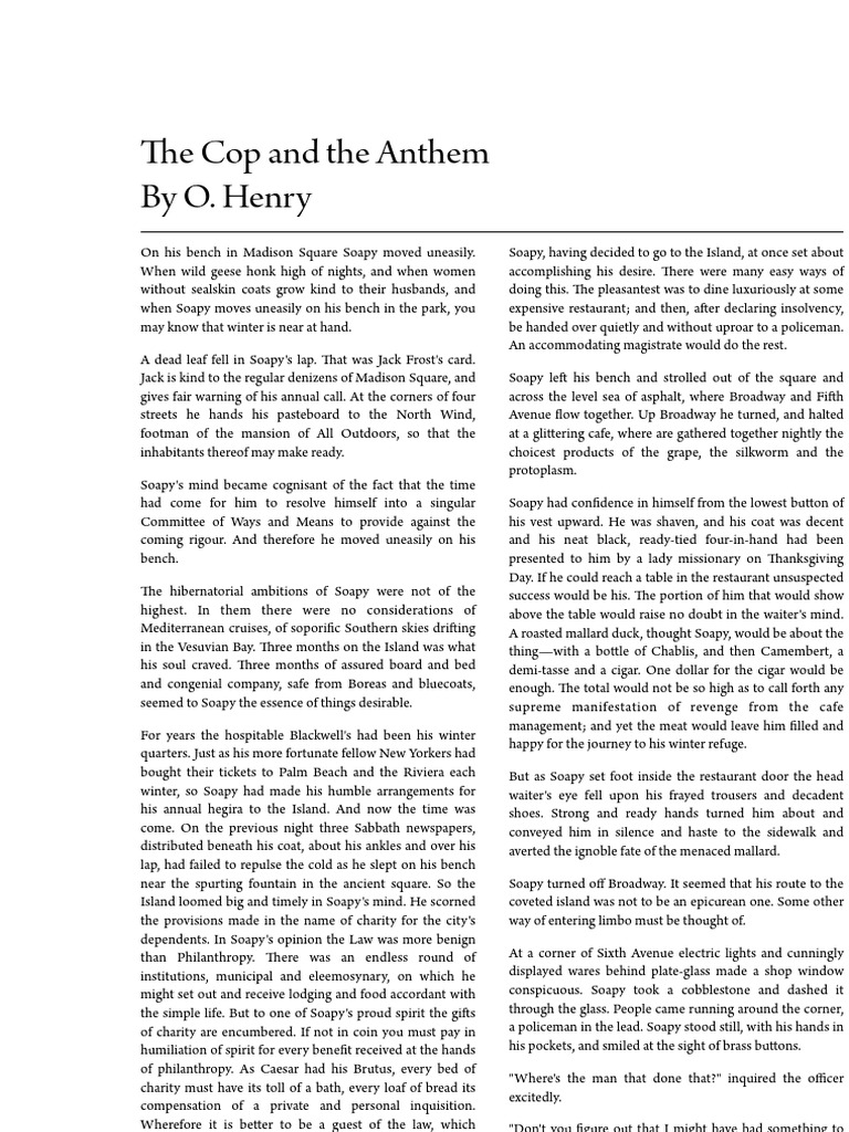 The Cop and the Anthem By O. Henry | PDF