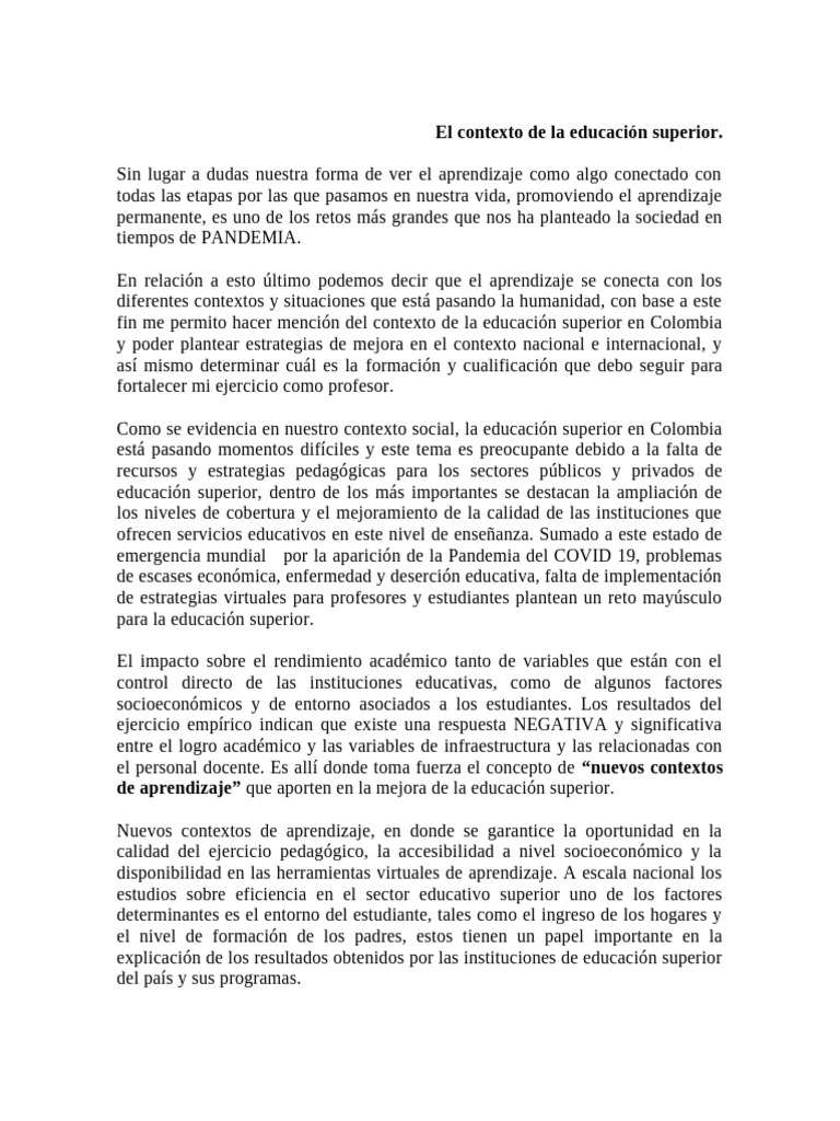 El Contexto de La Educación Superior | PDF | Aprendizaje | Tecnologia ...