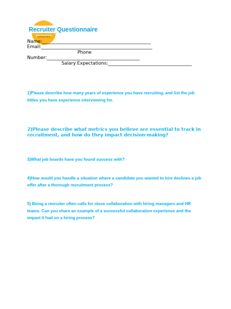 Recruiter Experience and Insights Questionnaire | PDF