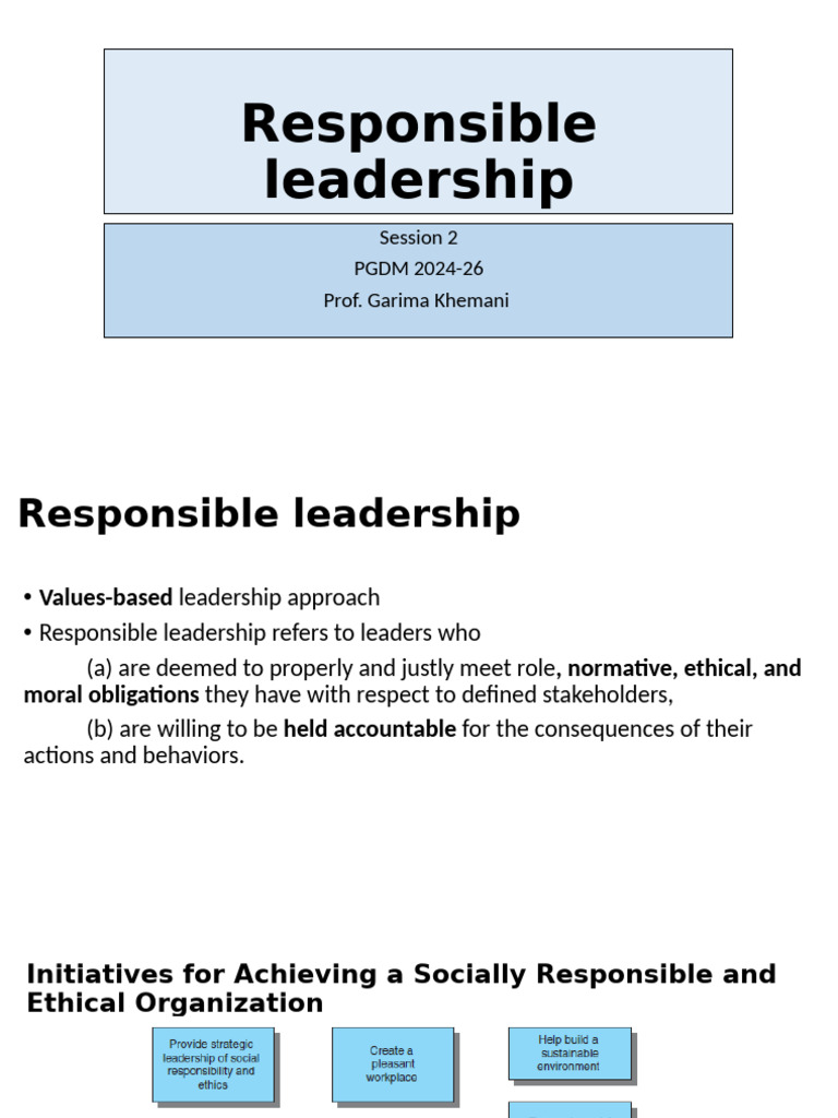 Responsible Leadership - Session 2 and 4 | PDF | Morality | Utilitarianism