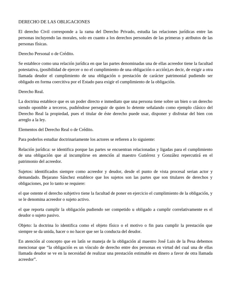 Derecho de las Obligaciones: Conceptos Clave | PDF | Pagos | Daños y