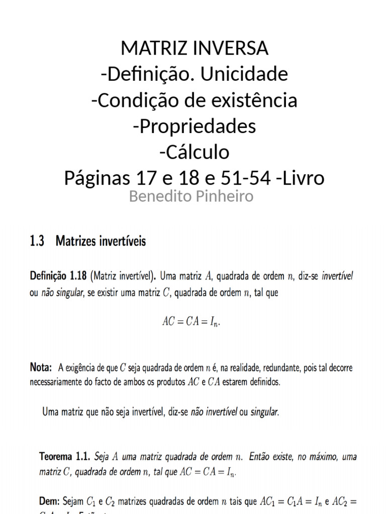 Matriz Inversa: Definições e Propriedades | PDF