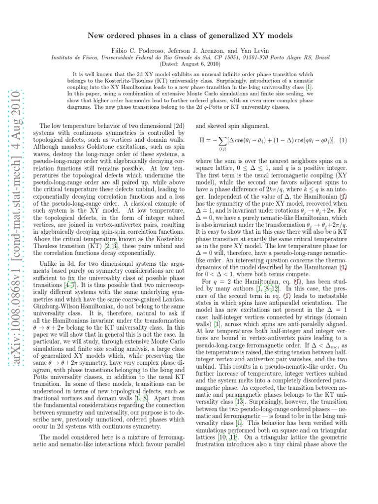 New Phases in Generalized XY Models | PDF | Phase Transition ...