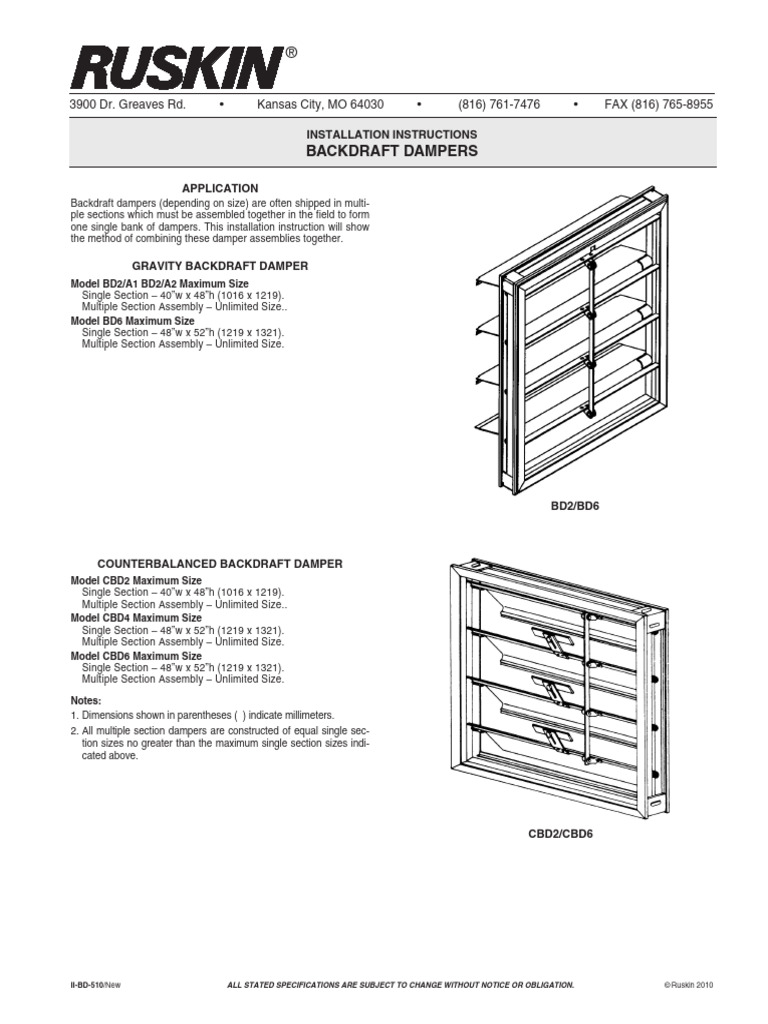 Ruskin Backdraft Damper Installation Guide | PDF | Mechanical Engineering