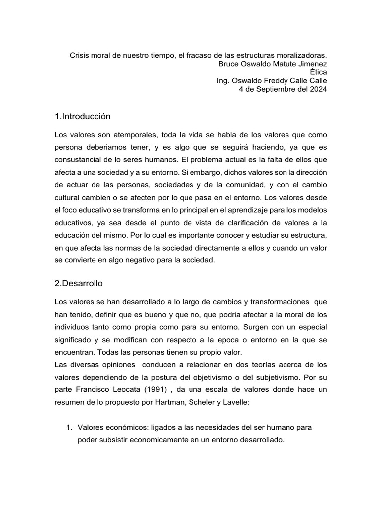 Crisis de valores en la sociedad actual | PDF | Moralidad | Humano