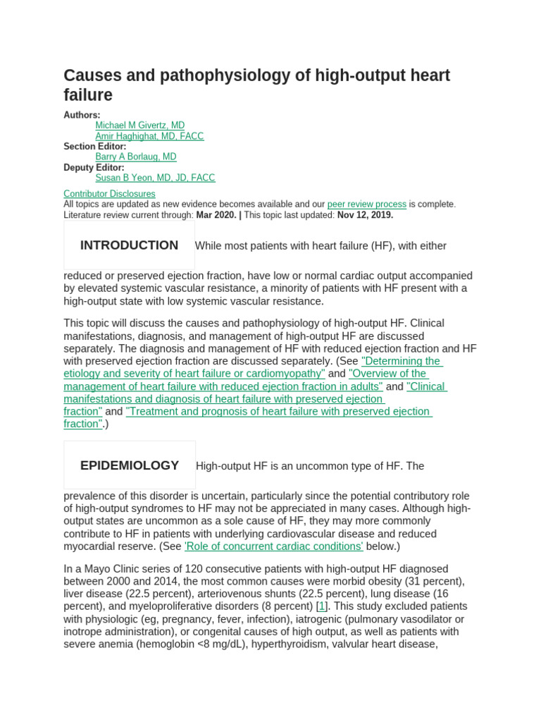 Causes and pathophysiology of high-output heart failure | PDF | Heart ...