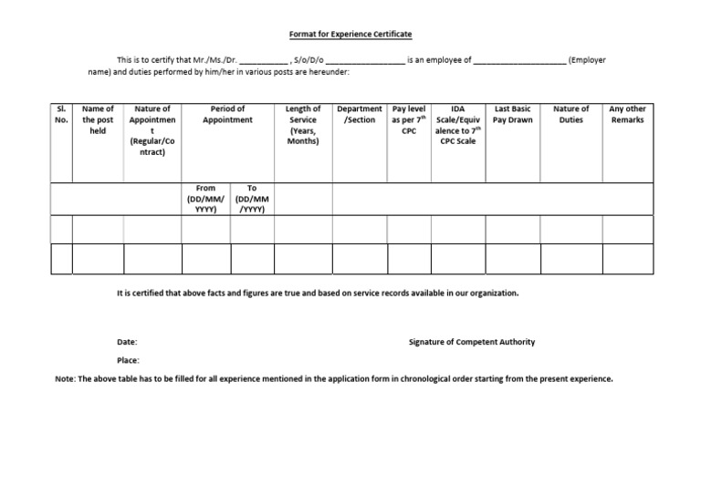 Experience Certificate Format Template | PDF