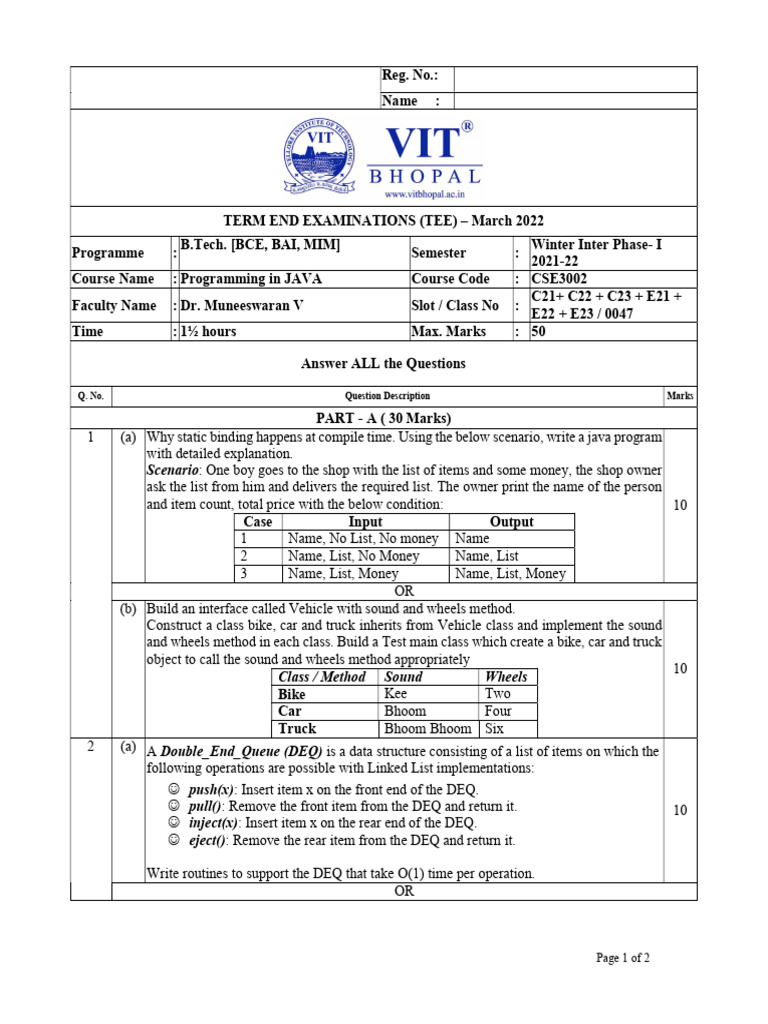 Java Programming Exam Questions TEE 2022 | PDF | Information Technology ...
