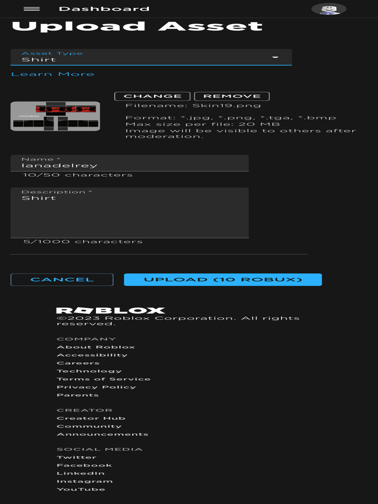 Httpscreate robloxdashboardcreationsuploadassettype shirt pdf