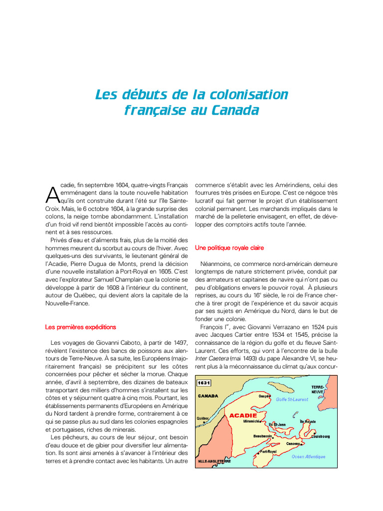 Débuts de la colonisation française au Canada | PDF | Nouvelle France ...