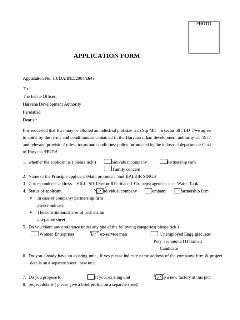 Haryana Industrial Plot Application Form | PDF