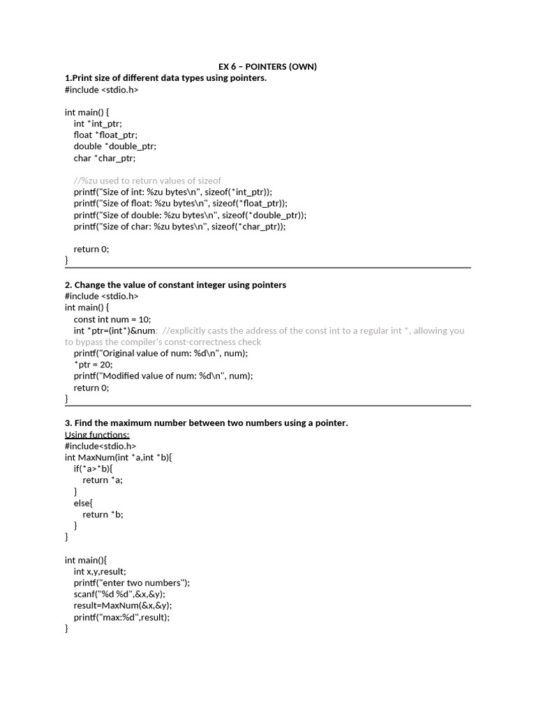 C Pointer Operations and Examples | PDF | Pointer (Computer Programming ...