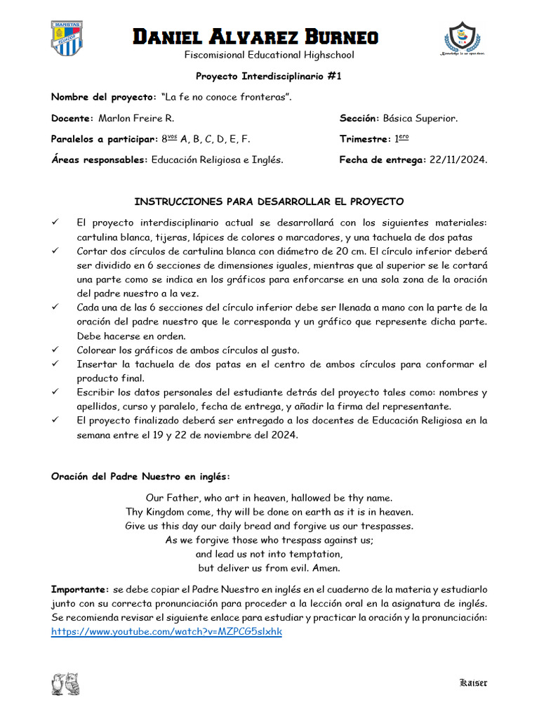 Inglés 8vo A-F Proyecto Interdisciplinario 1 | PDF