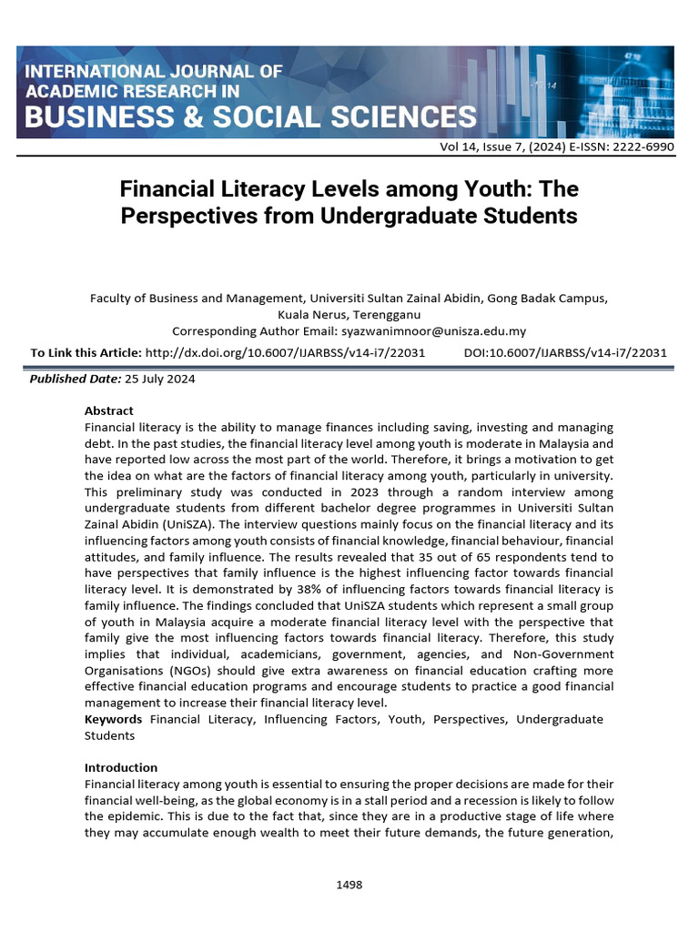 Youth Financial Literacy in Malaysia | PDF | Financial Literacy | Literacy