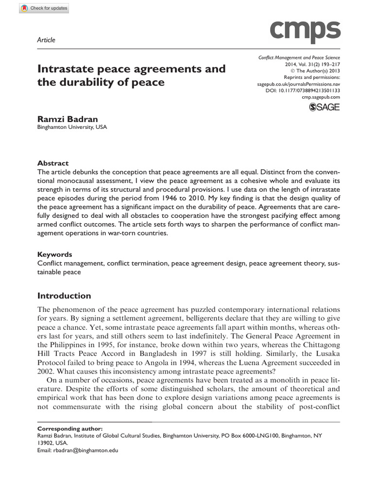 Impact of Peace Agreement Design on Durability | PDF | Statistics | Peace