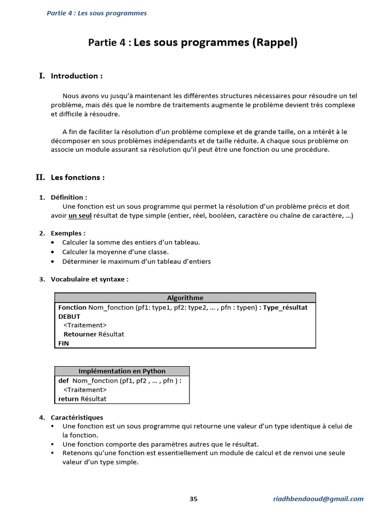 Comprendre les sous-programmes en Python | PDF | Paramètre ...