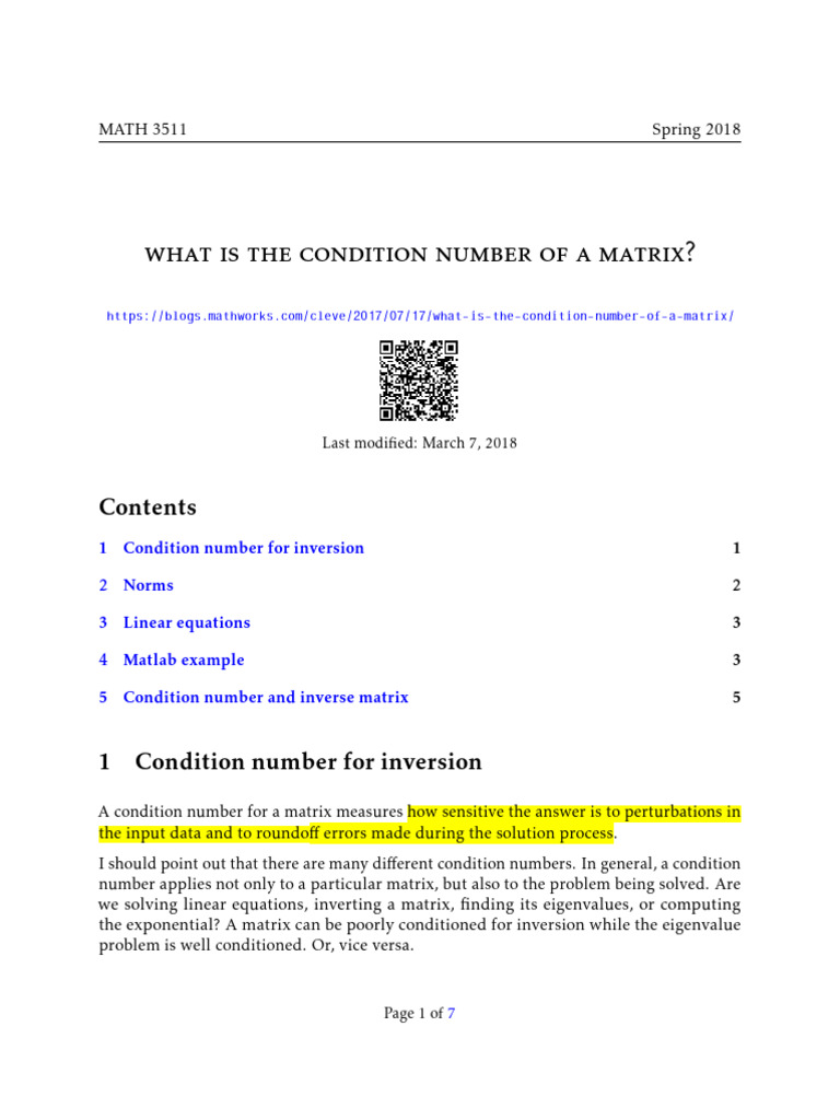 Understanding Matrix Condition Numbers | PDF | Matrix (Mathematics ...