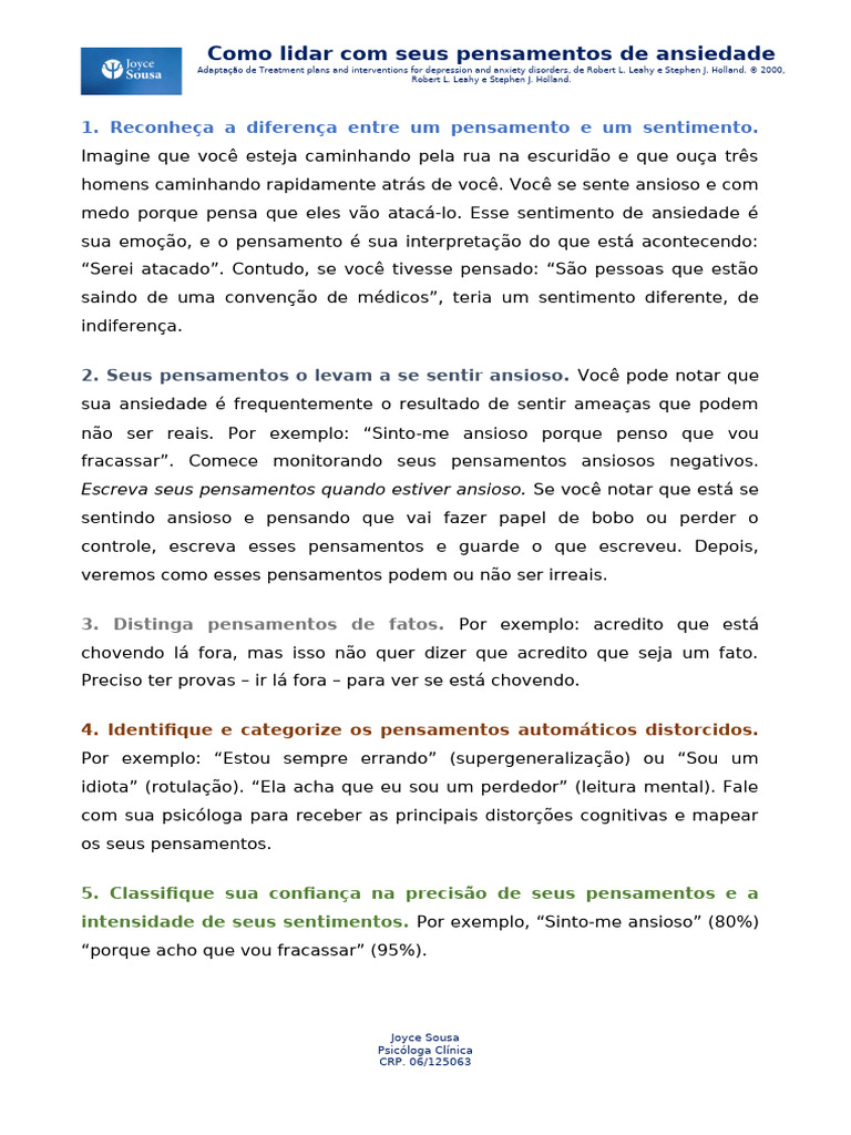 Estratégias para Controlar a Ansiedade | PDF | Pensamento | Aprendizado