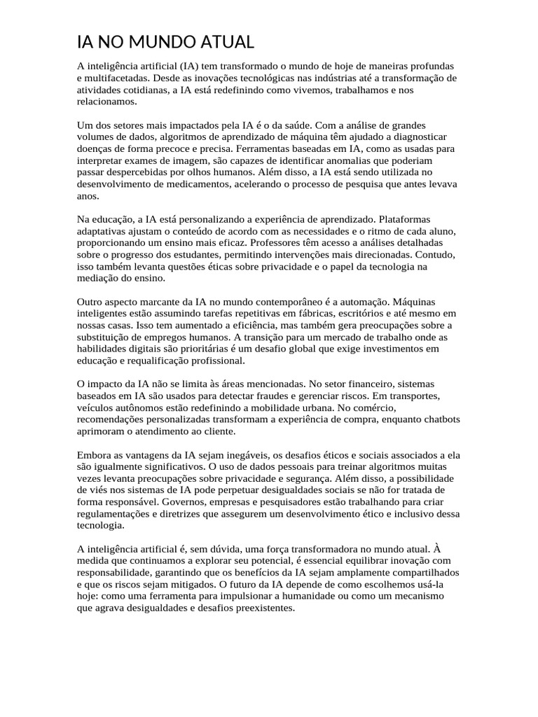 Impacto da IA na Sociedade Atual | PDF | Inteligência artificial ...
